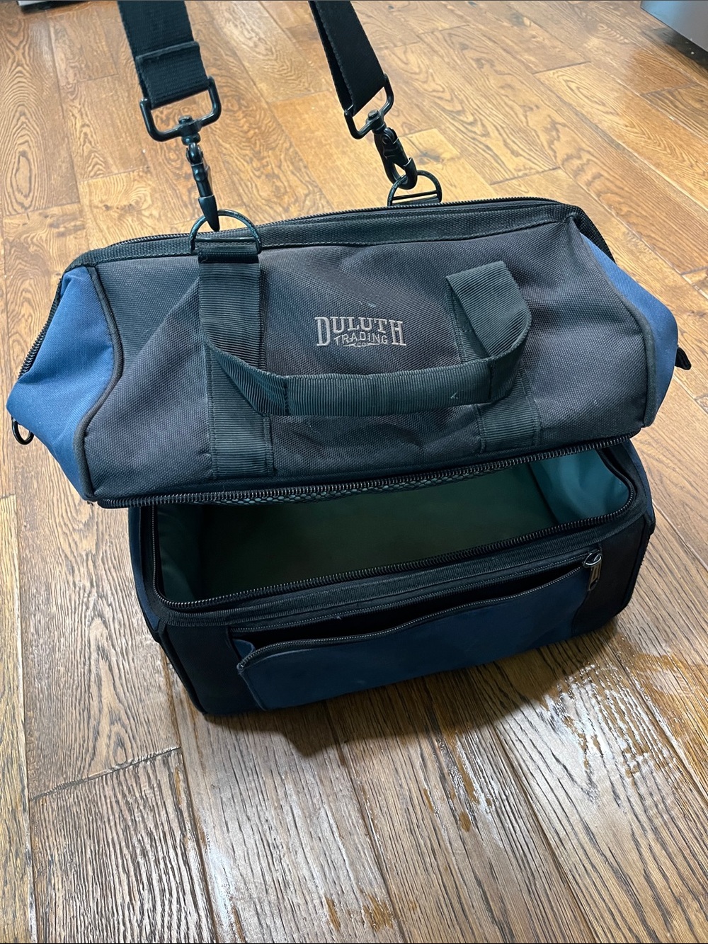 Duluth Trading Co Black and Blue Duffel / Tool Bag with Shoulder Strap